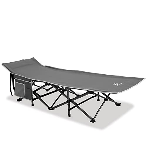 ALPHA CAMP Campingbett faltbar XL leicht mit Seitentasche, Feldbett klappbar bis 250 kg, mit Transporttasche für Camping, Indoor, Outdoor, Garten, 190 * 67cm, Grau