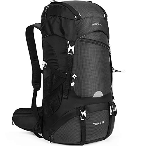 HOMIEE Wanderrucksack, 50 – 60 l, Trekkingrucksack mit Regenhülle, großer Kapazität, multifunktional, für Bergsteigen, Klettern, Trekking, Sport, Reisen, Camping