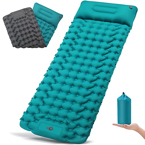 Isomatte Camping Schlafmatte mit Fußpresse Pumpe - 10cm Dick Isomatte Outdoor Luftmatratze Selbstaufblasend Langlebige wasserdichte Ultraleicht Luftmatratze für Zelte Wandern Backpacking Reisen