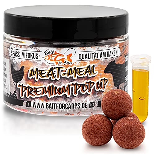 Bait for Carps - Meat Meal Pop Up [50Gramm] + GRATIS Bait Juice | Premium 15mm Pop Up Boilie I Karpfen Zubehör I Karpfenköder I Lockwirkung: 12-16 Stunden (15 Millimeter)